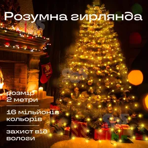 Светодиодная смарт гирлянда конский хвост SFK-02 гирлянда с управлением со смартфона на елку с кольцом конусна, картинка 1
