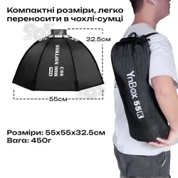 Софтбокс Yongnuo YnBox GS-55 55 см розсіювач для відеосвітла софтбокс для фотозйомки + стільники для софтбоксу, картинка 2