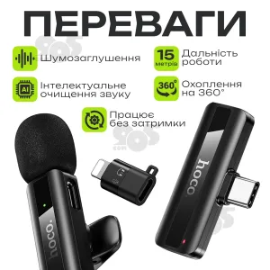 Микрофон петличка Hoco L20A Type-C Lightning двойной беспроводной петличный микрофон для iphone телефона, картинка 1