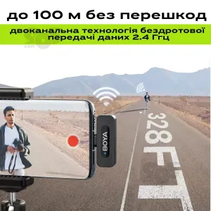 Профессиональный беспроводной петличный микрофон Boya BY-V10 V2.0 Type-C петличка для айфона, андроида, картинка 2
