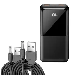 Повербанк для роутера KP PD-29 20000 mAh QC 22,5W с зарядкой на 2 USB powerbank + 2 шт юсб шнура для вай фай роутера 9/12V - Черный