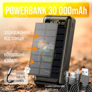 Повербанк для роутера ACL PW-61 30000 mAh solar комплект питания + юсб шнур для вай фай роутера 12 В, картинка 1