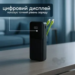 Повербанк 7Go GPW-07 20000 mAh повербанк со встроенными кабелями - Черный, картинка 2