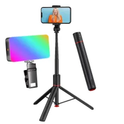 Штатив для телефона 177 см набор блогера с видеосветом RGB монопод с расскрытием ножек