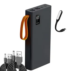 Повербанк для роутера POWER WAY QC30S 30000 mAh 22.5W комплект Power bank + 2 шт юсб шнура для вай фай роутера 9/12V  - Черный