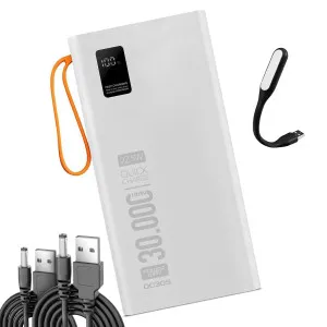 Повербанк для роутера POWER WAY QC30S 30000 mAh 22.5W комплект Power bank + 2 шт юсб шнура для вай фай роутера 9/12V  - Белый
