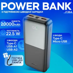 Повербанк Hoco J136A 20000 mAh 22,5w+PD20W Power bank внешний аккумулятор с быстрой зарядкой, картинка 1