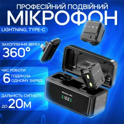 Микрофон петличка WIWU Wi-WM005 Type-C/Lightning двойной с зарядным кейсом, картинка 1