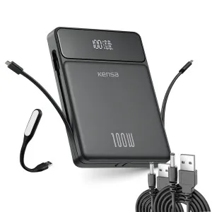 Повербанк Kensa KP-98 30000 mAh 100W с быстрой зарядкой для ноутбука + 2 шт юсб шнура для вай фай роутера на 9/12V