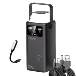 Повербанк для роутера KENSA 50000 mAh 22,5W/30W с LED-фонарем + 2 шт юсб шнура для вай фай роутера на 9/12V - Черный