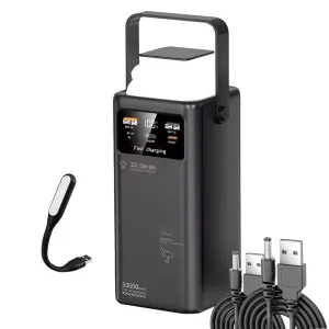 Повербанк для роутера KENSA 50000 mAh 22,5W/30W с LED-фонарем + 2 шт юсб шнура для вай фай роутера на 9/12V - Черный