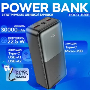 Повербанк Hoco J136B 30000 mAh 22,5w PD/QC Power bank внешний аккумулятор с быстрой зарядкой, картинка 1