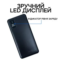 Повербанк PowerWay TX209 20000 mAh Power bank з вбудованими кабелями зовнішній акумулятор для телефону - Чорний, картинка 2