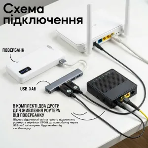 Повербанк для роутеру PowerWay TX209 20000mAh комплект Powerbank + 2 шт юсб шнура для вай фай роутера на 5-9/12V - Белый, картинка 2