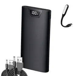 Повербанк VEN-DENS 20000mAh 22,5W комплект питания Powerbank + 2 шт юсб шнура для вай фай роутера на 9/12V - Черный