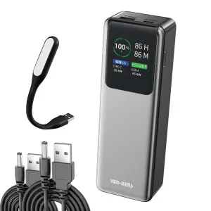 Повербанк Ven-Dens VD-PB055 20000 mAh 100W комплект питания Powerbank + 2 шт юсб шнура для вай фай роутера на 9/12V