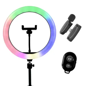 Набор блогера 5 в 1 кольцевая лампа 30 см RGB со штативом на 2,1 метр, микрофон петличка Type C, Bluetooth-кнопка для селфи