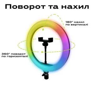 Набор блогера 5 в 1 кольцевая лампа 30 см RGB со штативом на 2,1 метр, микрофон петличка Lightning, Bluetooth-кнопка для селфи, картинка 2