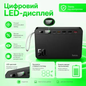Повербанк 50000 mAh HOCO 22.5W зі швидкою зарядкою та ліхтариком, картинка 2