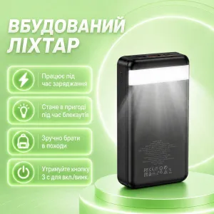 Повербанк 30000 mAh HOCO J123B для Wi-Fi роутера 22.5W PD20W + 2 USB-кабелі 9V/12V для інтернету без світла, картинка 1