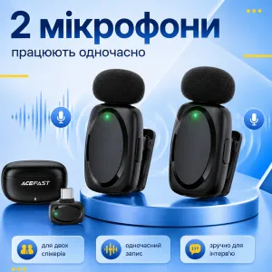 Подвійний бездротовий мікрофон для телефону ACEFAST Type-C з ефектом бурундука та зарядним кейсом, картинка 2