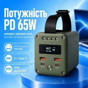 Повербанк Konfulon 60000 mAh PD 65W для ноутбука з 4 виходами та ліхтариком, картинка 2