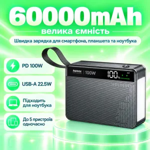 Потужний повербанк REMAX для ноутбука 60000 mAh Power Delivery 100W з 5 виходами та LED-ліхтарем, картинка 2