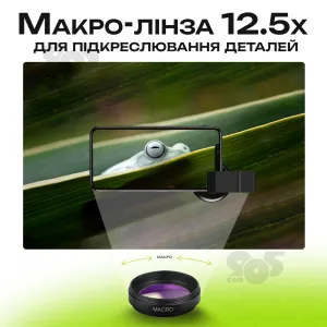 Макро линза для айфона 2 в 1 на прищепке объектив макро 12,5x макролинза для телефона - Серая, картинка 2