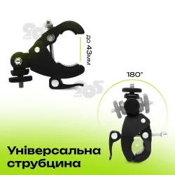 Комплект 2 в 1 зажим струбцина с резьбой 1/4 на шарнире 180° с держателем для телефона для камер, картинка 1