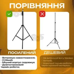 Усиленный штатив RT-2 2.1 м с держателем зажимом для телефона камеры кольцевой лампы видеосвета, картинка 1