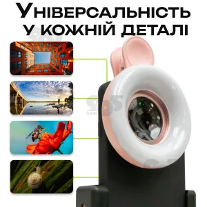 Макролинза для телефона объектив линза 2 в 1 на прищепке объектив макро 15x - Розовая, картинка 1