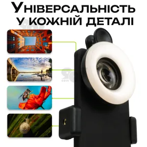 Макролинза для телефона объектив линза 2 в 1 на прищепке объектив макро 15x - Чёрный, картинка 1
