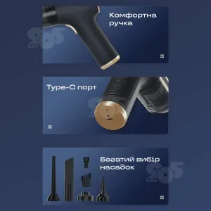 Акумуляторний пилосос для чищення салону авто потужний з насадками маленький автопилосос для машини + 2 фільтри, картинка 2