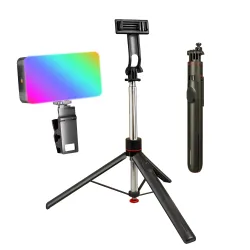 Штатив для телефона 175 см набор блогера с видеосветом RGB монопод с расскрытием ножек
