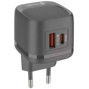 Сетевое зарядное устройство для телефона Veron TC20 20W PD USB-C/USB-A блок питания с кабелем Type-C, картинка 1