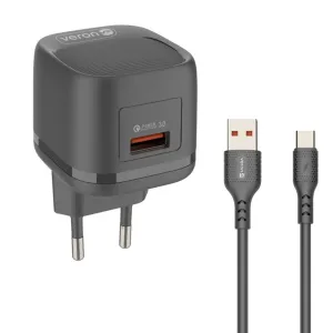 Сетевое зарядное устройство для телефона Veron TC20 20W PD USB-C/USB-A блок питания с кабелем Type-C