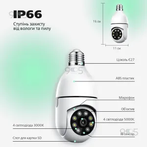 IP камера лампочка L1 E27 уличная поворотная камера видеонаблюдения в цоколь лампочки скрытая камера лампочка, картинка 1