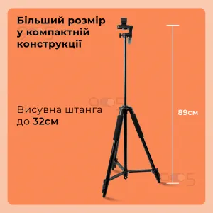 Професійний штатив тринога T-3218 XL для телефону фотоапарата камери для зйомки в чохлі з рівнем, картинка 2